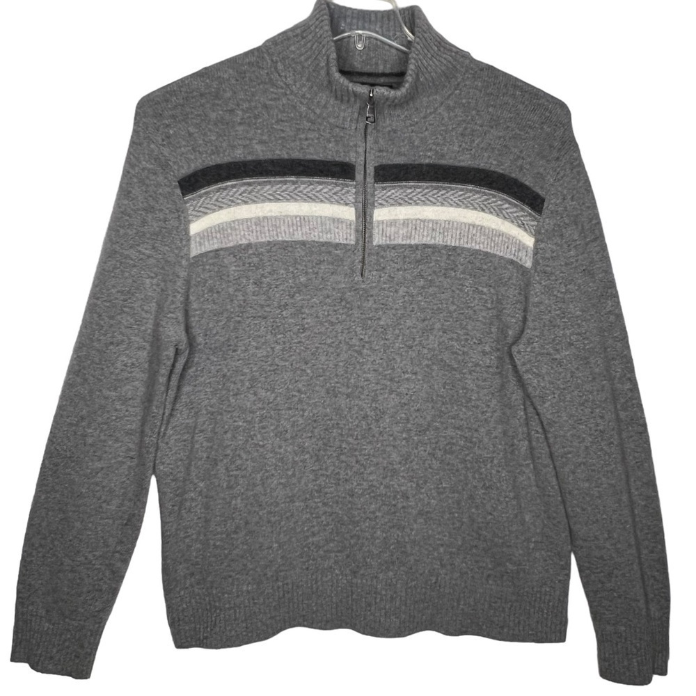 Y2K Banana Republic Italian Yarn Half Zip Pull Over Sweater Gray Stripe Size XL
